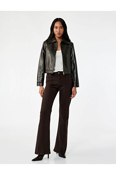 Koton Ribbed Detailed Regular Waist Slim Fit Spanish Flare Trousers - Flare J...