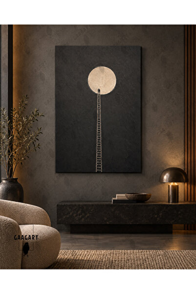 GAAGART Tekli Dikey Kanvas Tablo Dijital Baskı Ay ve Merdiven Minimalist Sürr...