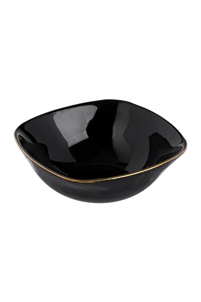 OEM Bol pătrat din opal negru cu margine aurie pentru gustări 190 ml