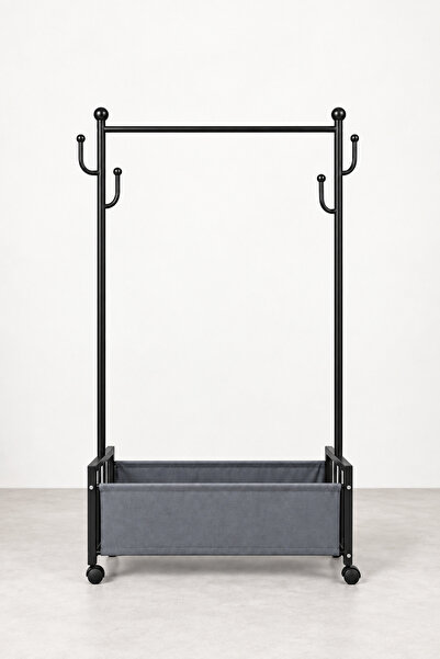 mastergold Freestanding Garment Rack with Grey Fabric Storage Basket, Side Ho...