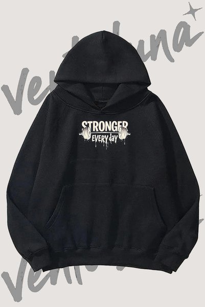 Vento Luna Barbell Fitness Design Pre-Printed Black Hooded Sweatshirt