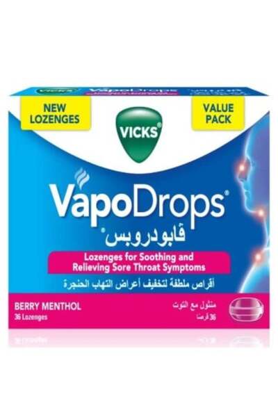 Vicks فيكس - فابودروبس اقراص ملطفة لتخفيف اعراض التهاب الحنجرة بالتوت ، 36 قرص