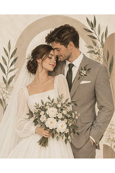Fixelora Kişiye Özel Gelin Damat Portre Tablo – 5 mm MDF UV Baskı Düğün ve Ev...