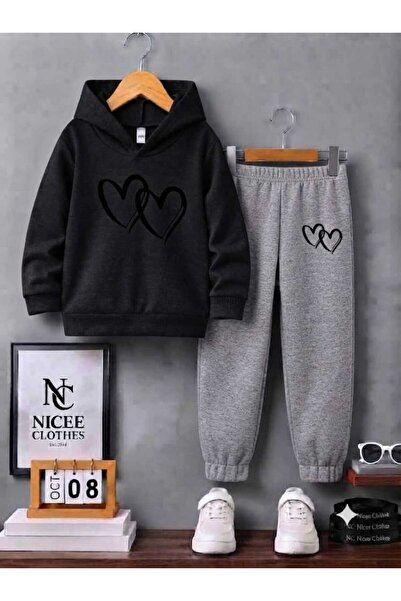 Leto Lykia Children's Tracksuit Unisex (Black Inner Heart Winter Print)