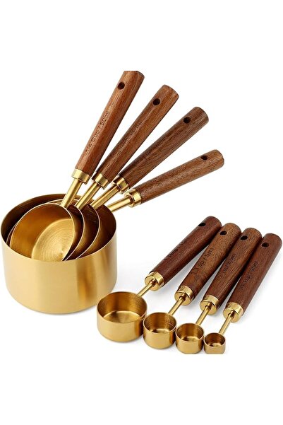 ALMEKAQUZ Measuring Cups and Spoons Set 8-Piece, Food-Grade Golden Nonstick w...