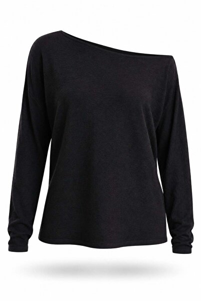 5in1Canpolat Black Boat Neck Mercerized Knitwear 4307