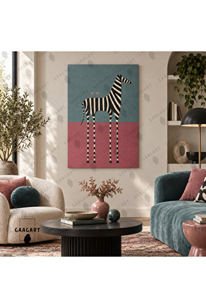 GAAGART Tekli Dikey Kanvas Tablo Dijital Baskı Çizgili Zebra İllüstrasyon Ren...