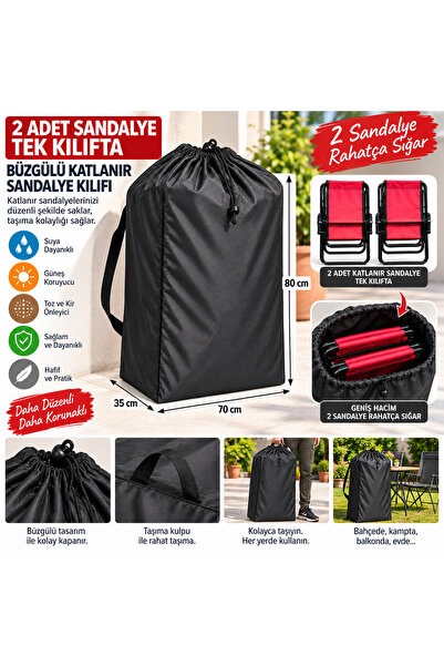 Magiclady 2 Katlanır Sandalye İçin Büzgülü Koruma ve Taşıma Kılıfı – Tek Kılı...