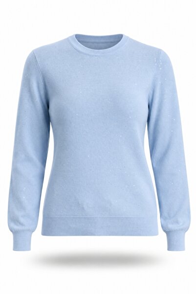 5in1Canpolat Blue Sequined Knitwear Sweater 4349