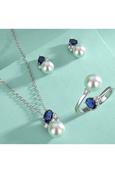 Generic Brand Charming Pearl and Sapphire Jewelry Set – 925 Sterling Silver.