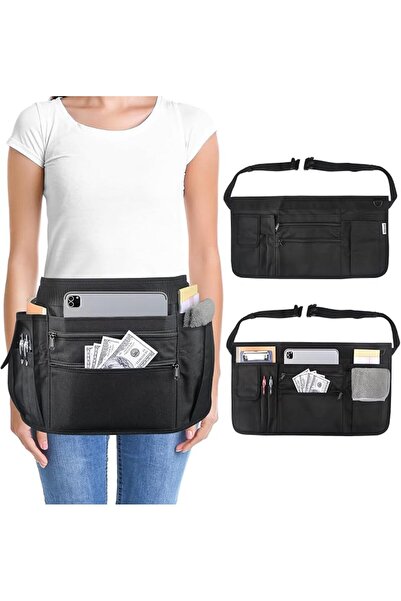 KASTWAVE Apron with 7 Pockets, Black Half Bib with Zippers & Adjustable Belt,...