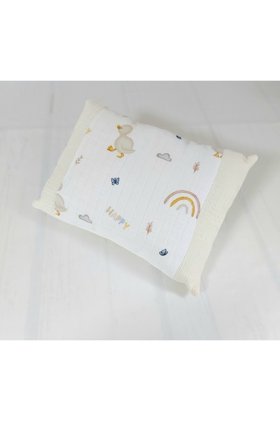 Bebek Yastık %100 Pamuk Müslin Ve Pike Kumaştan Yenidoğan 25 X 35 Cm İÇİ DOLGULU