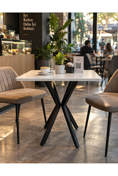 MASA MUTFAK CAFE BALKON BAHÇE RESTORAN YEMEK MASASI 70X70 ( SİYAH BEYAZ KARE )