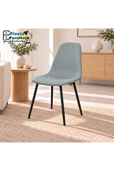 PixelsFurniture كرسي سفرة قماش كتان من بكسل الأثاث، بمسند للظهر مع أرجل معدني...