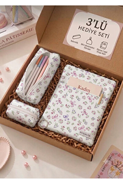ikizelbutik 3-Piece Book and Tablet Case Set Fiber-Filled Fabric Book and Tab...