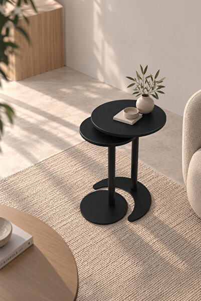 VOİ DESIGN Trio 2'li Zigon Sehpa Takımı - İç İçe Geçen Yuvarlak Yan Sehpa, Ko...
