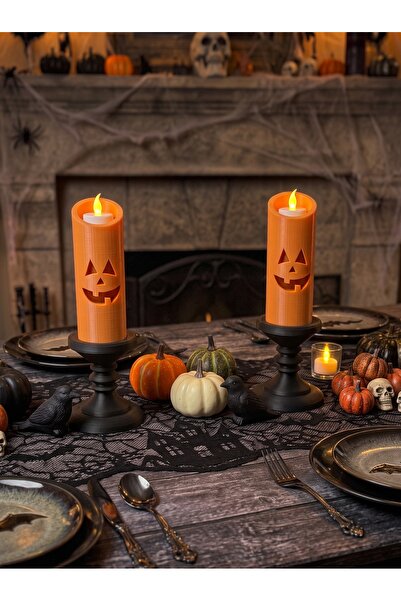 Dumledo Balkabağı Şamdan Cadılar Bayramı 2'li Mumluk | Halloween Parti Dekora...