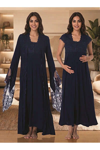 by İGP Lace Robe and Maternity Nightgown Set with Nursing Features Effortt