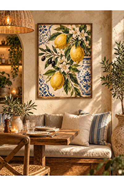 OAKY Life Akdeniz Limon Tablo – Çerçeve Görünümlü MDF Vintage Botanik Mutfak ...