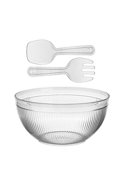 OEM Salatieră din plastic transparent 4,2 L, cu lingură și furculiță de servire
