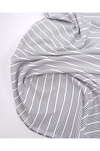 Kumaş Parça White with Black Stripes Thin Cotton Blend Woven Fabric for Shirt...