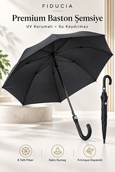 FIDUCIA Fresh Black Işık Geçirmez UV Korumalı 8 Telli Fiber Baston Şemsiye 12...