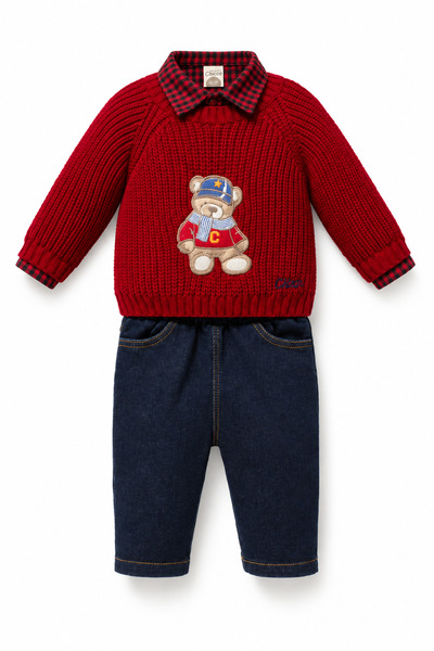 LİLİYUM Baby Boy Knitwear Sweater Shirt Pants 3 Piece Stylish Winter Combinat...