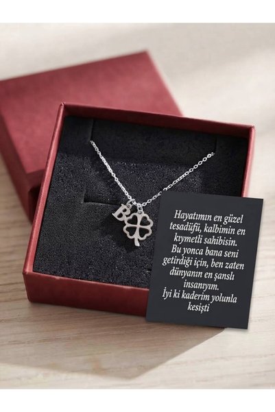 pofudukcase Çelik Kişiye Özel Harfli Ve Dört Yapraklı Yonca Kolye - Şans Kadı...