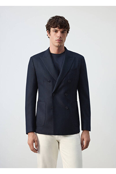 MANGO Man Dar kesim yün karışımlı blazer ceket
