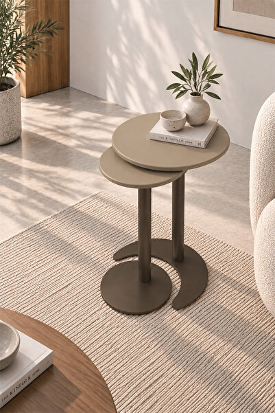 VOİ DESIGN Trio 2'li Zigon Sehpa Takımı - İç İçe Geçen Yuvarlak Yan Sehpa, Kr...