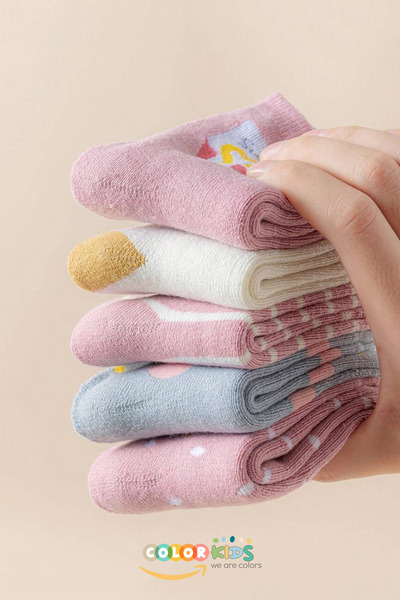 Color Socks 5 Çift Puantiyeli Desenli Kız Çocuk İçi Polarlı Kışlık Çorap