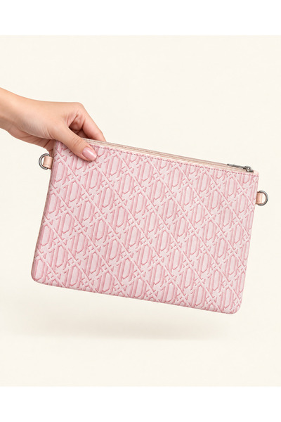 Kadın Pudra Pembe Monogram Desenli El ve Omuz Çantası