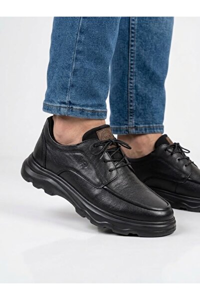 Voyager Men's black genuine leather orthopedic imported sole casual shoes