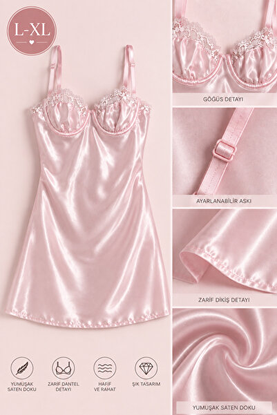 JUPİEL Saten Gecelik Toz Pembe
