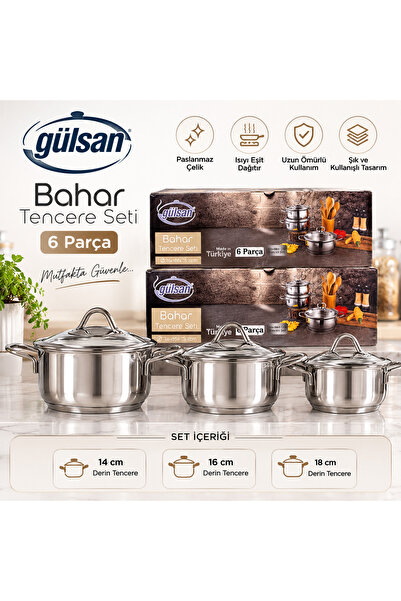 gülsan Bahar 6 Parça Paslanmaz Çelik Tencere Seti