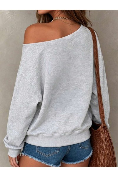 OVER HEAD Kadın Hold Your Baskılı Kayık Yaka Oversize Sweatshirt