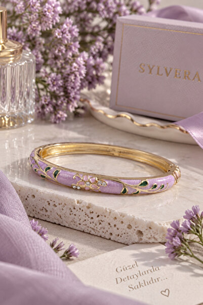 Sylvera Shop Azur Çiçekli Taşlı Pembe & Lila & Yeşil Mineli İnce Kelepçe Bile...