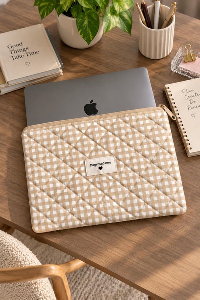 BagsMadame Bej Pötikare Desen Tablet Çantası 32x22 Cm 11.5 İnç Tablet Kılıfı ...