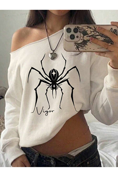 OVER HEAD Kadın Vigor Baskılı Kayık Yaka Oversize Sweatshirt