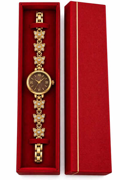 Eylemboutique Kadın Kelebek Figürlü Gold Kol Saati – Minimal Yuvarlak Kasa –G...