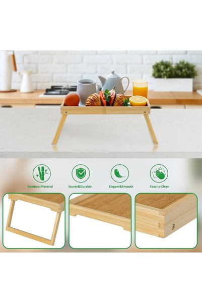 Matiate Home Bamboo Folding Breakfast Table over Bed Serving Tray Laptop Study Desk Tray