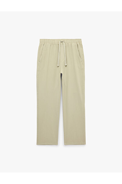 Koton Cotton Canvas Trousers with Pockets, Elastic Waist and Laces