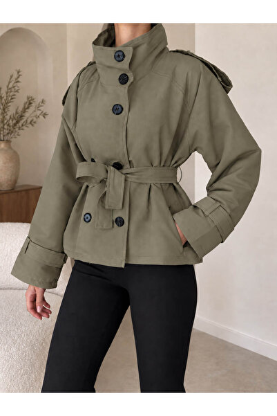CELITA Women's Lined Belted Short Trench Coat