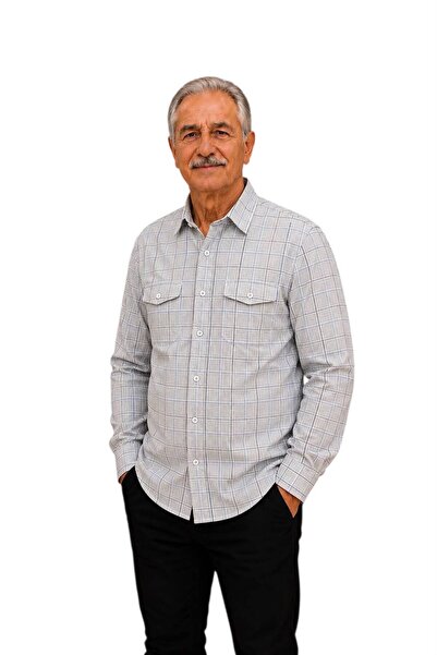 GÖMLEK GALERİSİ Men's Classic Wide Cut Plaid Double Pocket Long Sleeve Cotton...