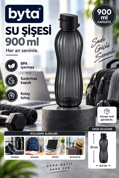 BYTA 900ml Leak-Proof Water Bottle Flask Bpa Free Ergonomic Design Sports Sch...