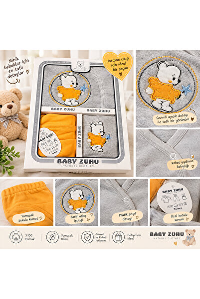 BABY ZUHU Bebek Hastane Çıkışı Seti – Ayıcık Desenli 5’li Set