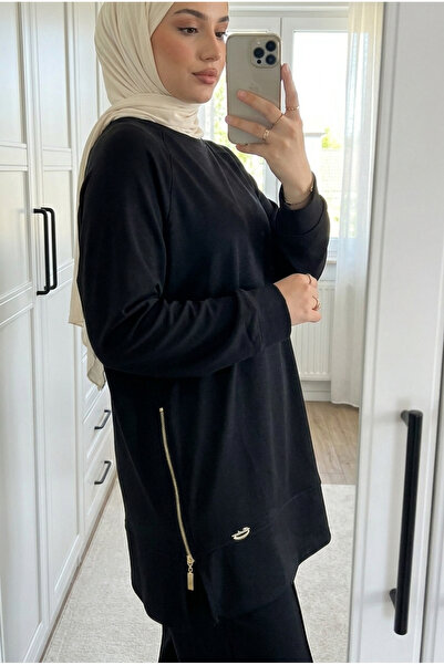 Kirazca Butik Kadın Modal Kumaş Çift Yan Fermuarlı Uzun Tunik Pantolon İkili ...