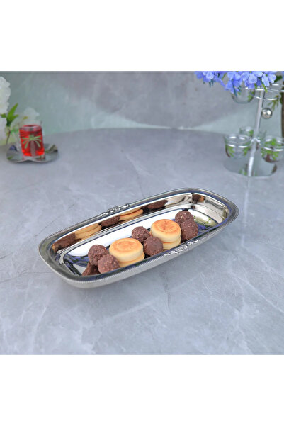 Al Hadaya Mall Oval serving dish made of stainless steel with a modern design...