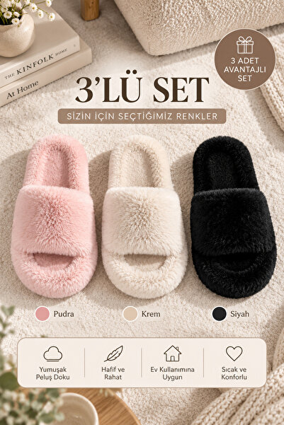 Beyond 3-Piece Powder - Cream - Black Extra Soft Furry 3 cm Sole Plush House ...