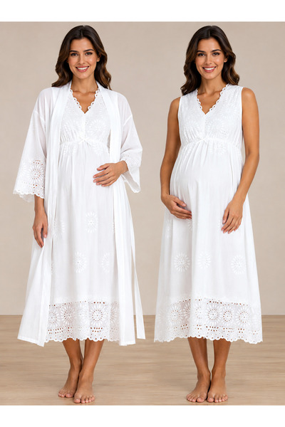 by İGP Scalloped Fabric Breastfeeding Feature Maternity Cotton Nightgown Set ...